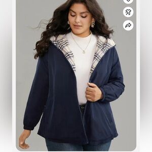 BloomChic Plaid Zipper Pocket Trench Patchwork Jacket Size L ( us size 12)